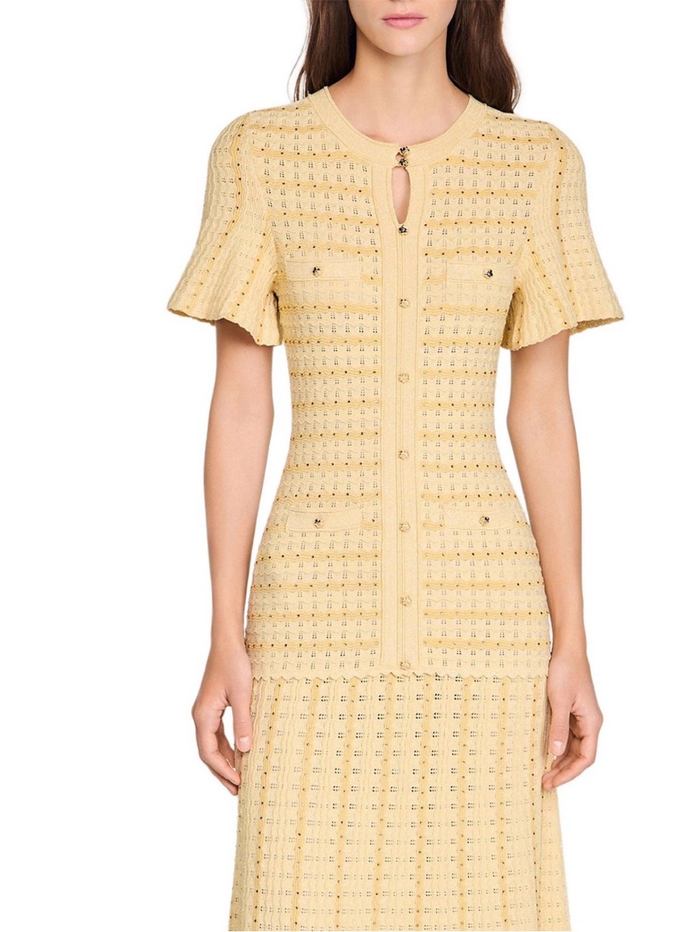 Sandro Pale Yellow Knit Maxi Dress - Picture 2 of 4